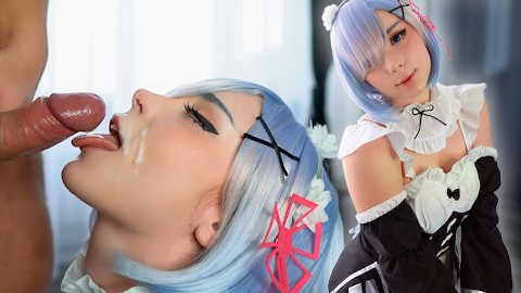 Seksi Hizmetçi REM emiyor ve sert seksi ilk zaman ile Subaru için boşalmak içinde ağız-Cosplay re:sıfır
