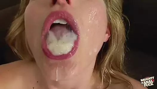 sarışın büyük memeli milf kocasıyla kamerada anal yaptıktan sonra kalın bir attırmashot yutar